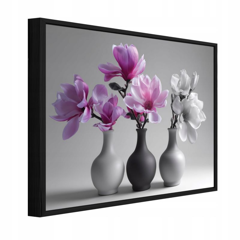 Obraz W Ramie WALLARENA Do Sypialni Salonu Na Płótnie Kwiaty w wazonie Abstrakcja Natura Różowy 120x80 cm PPR16447O20 1 szt.