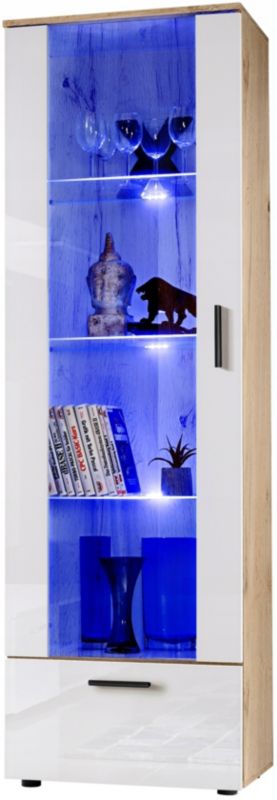 Witryna Szklana Pan Igiełka Regał Salon Dąb Wotan Biała z Półkami LED 192x60 1 szt.