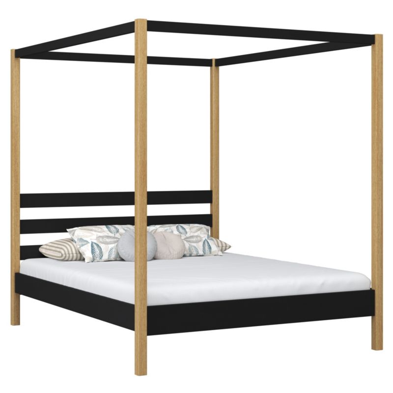 Drewniane łóżko N-WOOD podwójne z baldachimem N01 czarno dębowy 160x200 1szt.