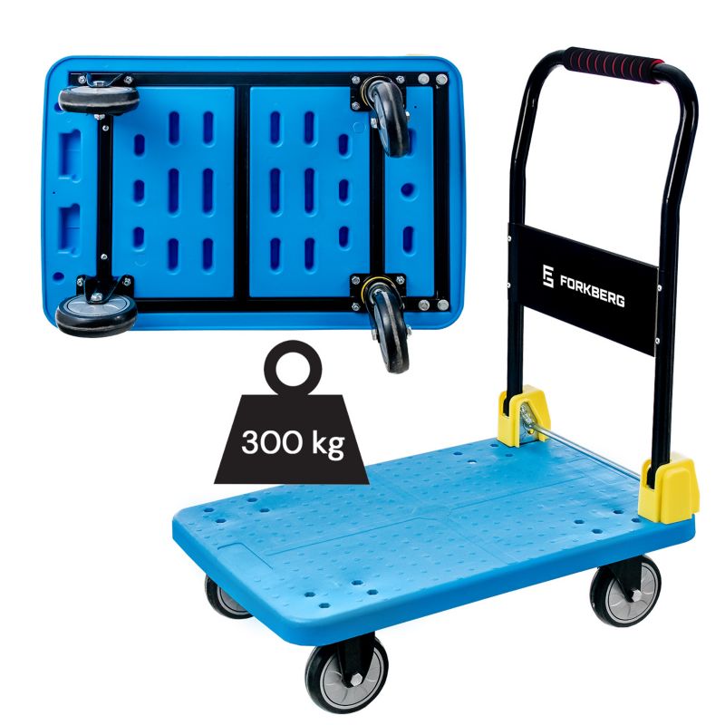 Wózek Forkberg transportowy platformowy składany magazynowy towarowy 300kg 70x48x85cm S niebieski 1szt.