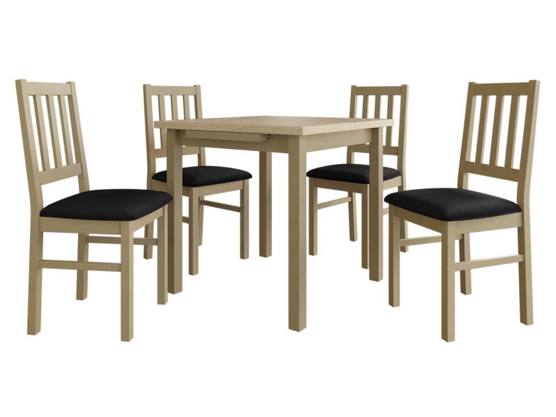 Zestaw DR09 MIRJAN 24 Stół rozkładany Max VII 80x80/110 + 4 krzesła Bos 4 sonoma + czarna tapicerka 1 kpl.