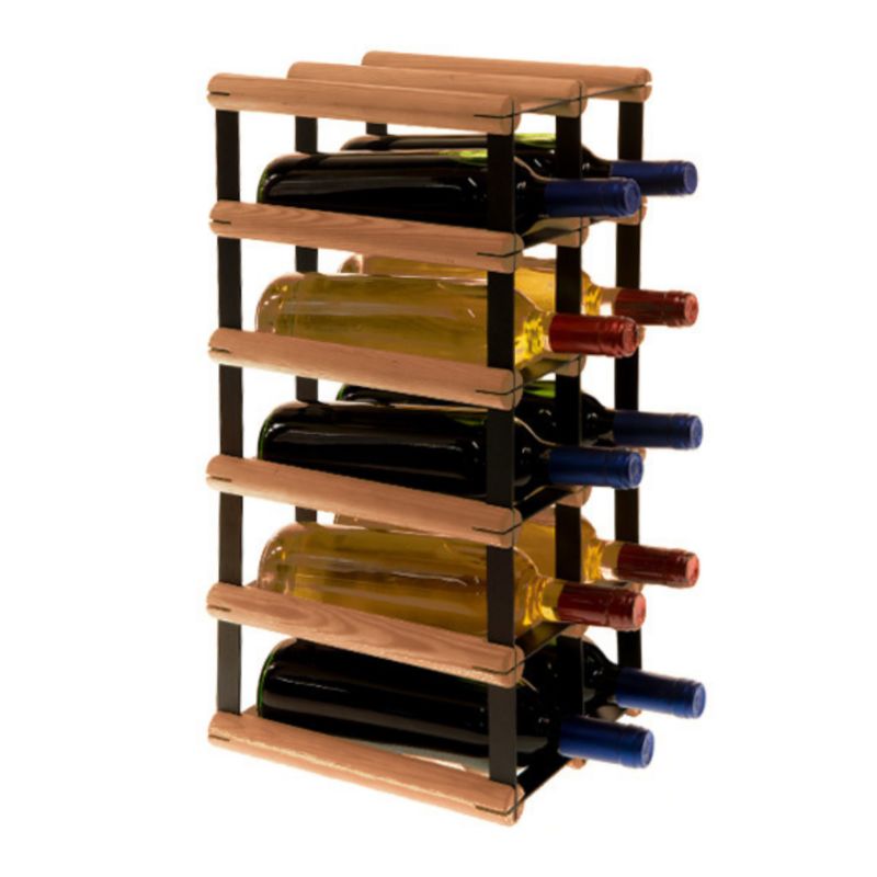 Stojak na wino MODO24 na butelki PET eko wąski minimalistyczny na 10 butelek czarny metal drewno brązowe 1 szt.