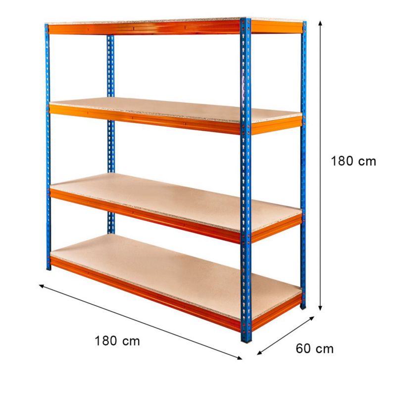 Regał Mega-M Pro Max magazynowy metalowy warsztatowy 180x180x60 cm 4 półki niebieski/pomarańczowy 1szt.