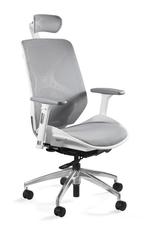 Fotel Unique ergonomiczny HERO biało/szary siatka 1szt