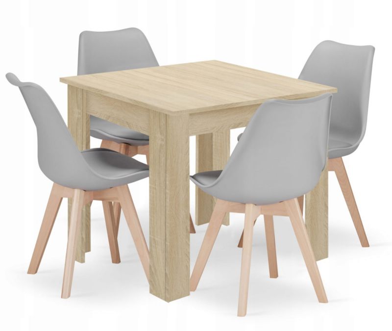 Zestaw Songmics stół kwadratowy 80x80cm dąb sonoma + 4 krzesła szare 1 kpl.