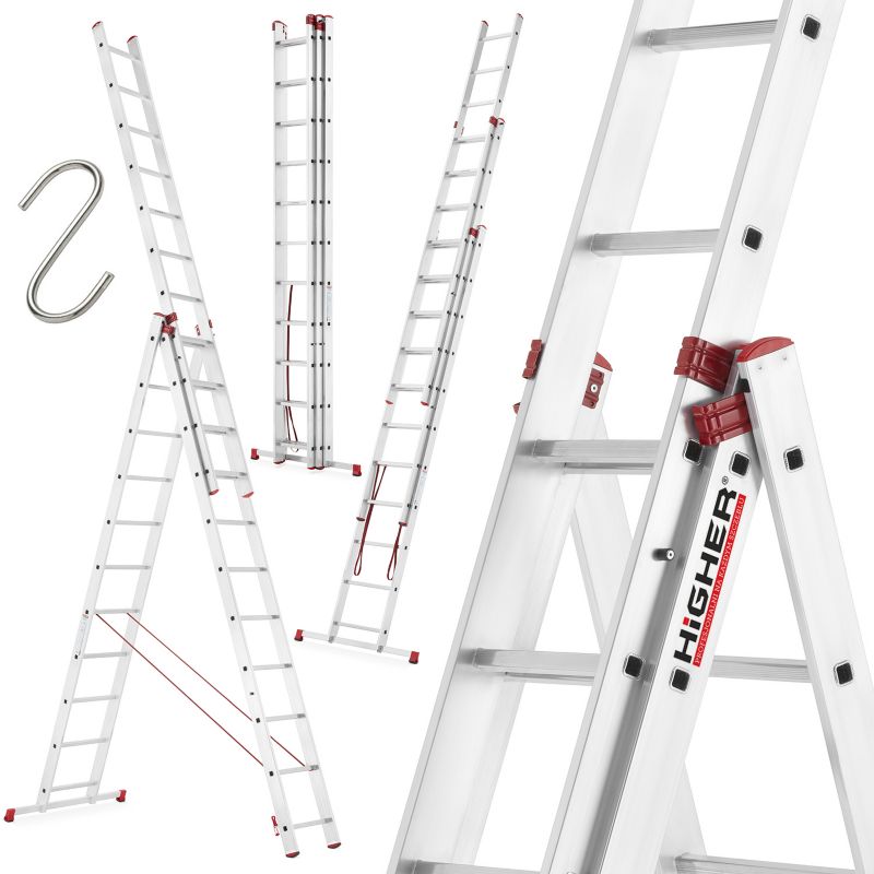 DRABINA aluminiowa wielofunkcyjna 3x11 uniwersalna HIGHER mocna 7,55m 1 szt