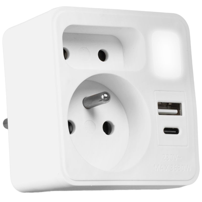 Rozgałęźnik Vayox VA0373 złodziejka 2 gniazda + USB USB-C + lampka nocna 1 szt