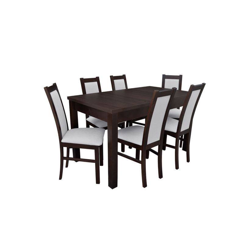 Zestaw RO51 MIRJAN 24 Stół rozkładany S18-L 80x140/195 + 6 krzeseł K17 orzech + biała ekoskóra 1 kpl.