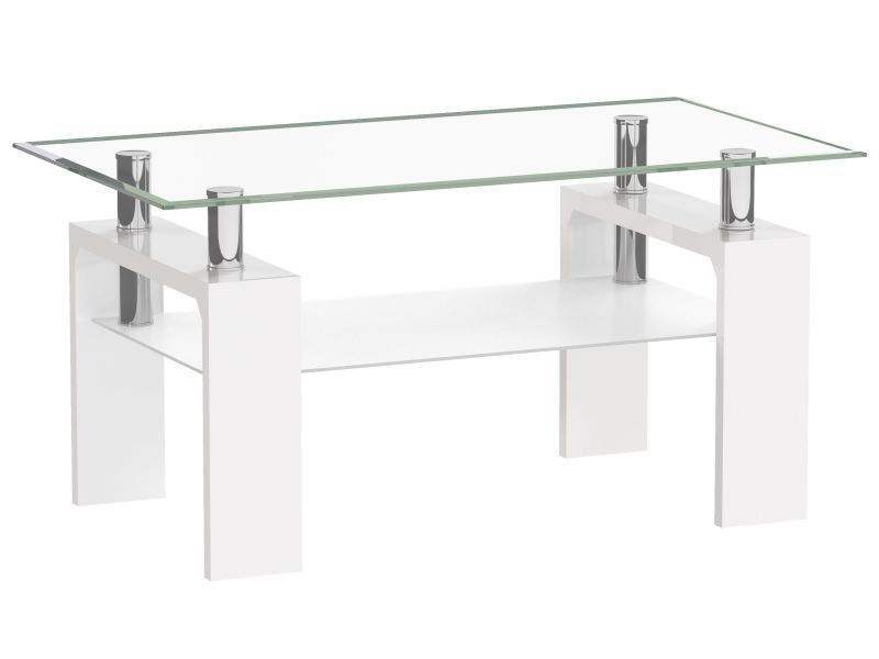 Stolik kawowy Ziba szklany prostokątny INTESI biały z półką nowoczesny do salonu 110x60 cm 1 szt.