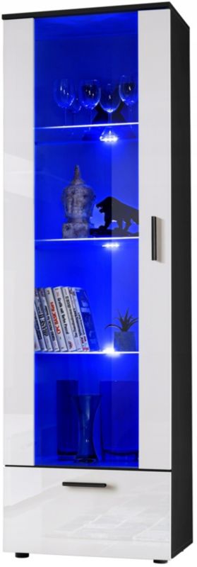 Witryna Szklana Pan Igiełka Regał Salon Czarno Biała z Półkami Bez LED 192x60 1 szt.