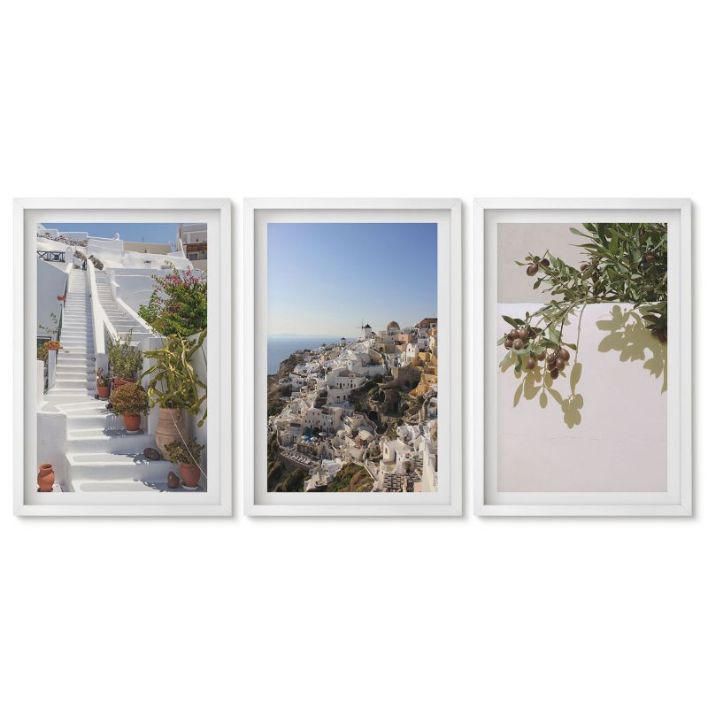 Zestaw 3 obrazów w białych ramach Tulup 40x60 cm Białe schody Santorini widok Stylowa galeria nad biurko 1 kpl