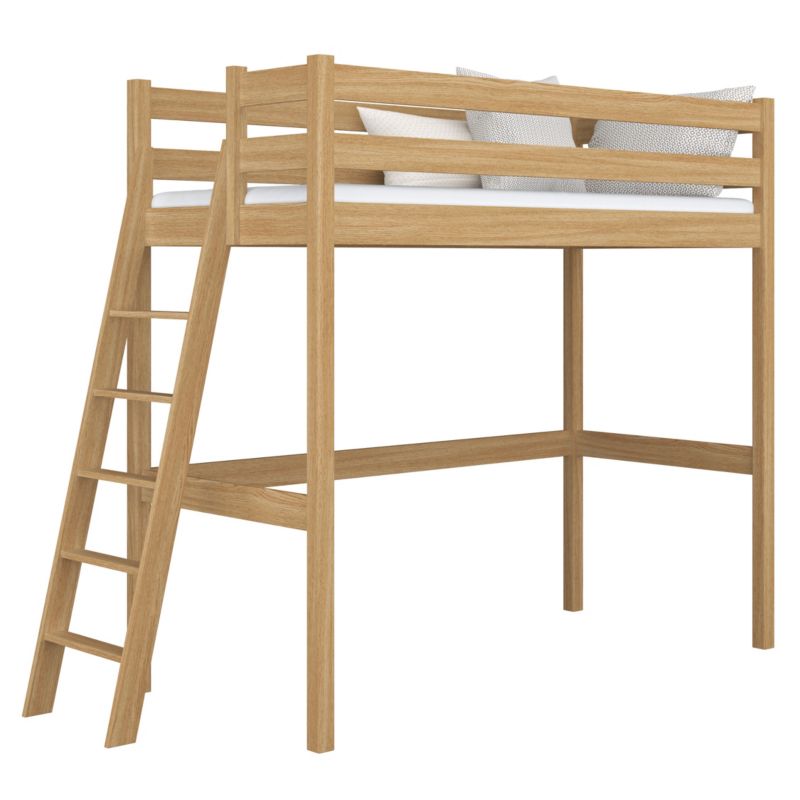 Dębowe łóżko N-WOOD na antresoli N02 dąb naturalny 120x190 1szt.