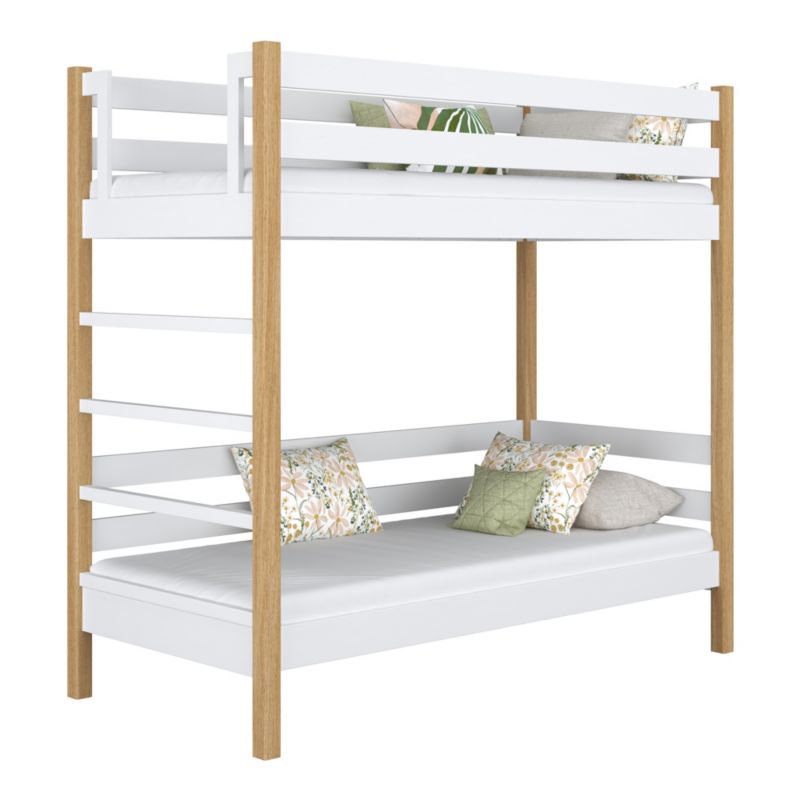 Drewniane łóżko N-WOOD piętrowe N03 biało dębowy 100x200 1szt.