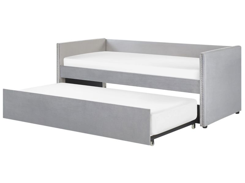 Łóżko wysuwane Welur Troyes 90 x 200 cm Jasnoszary 1 szt.