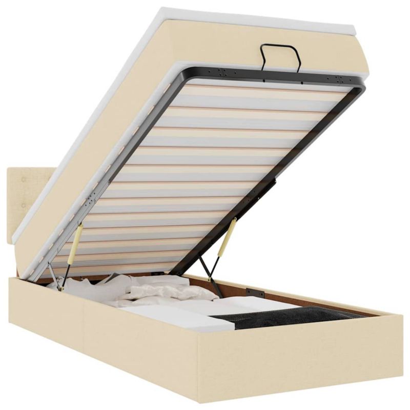 Łóżko otomana WaszeMeble z materacem 90x200 cm Kremowy tkanina z LED ze schowkiem WM-3312448 1 szt.