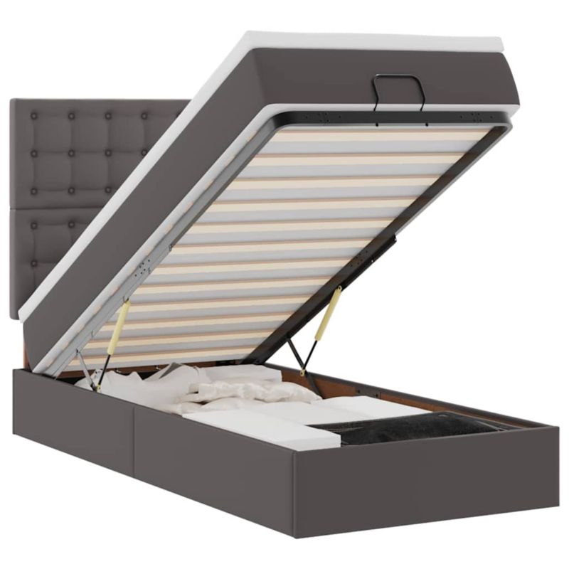 Łóżko otomana WaszeMeble z materacem 90x200 cm Szary ekoskóra z LED ze schowkiem WM-3313833 1 szt.