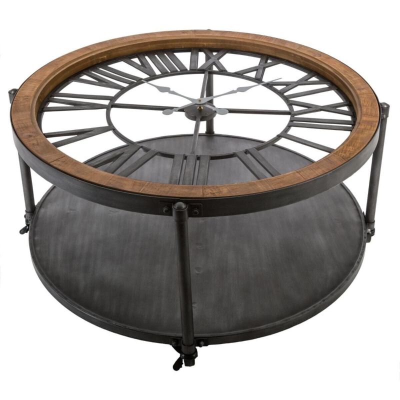 Stolik kawowy Chrono ATMOSPHERA stolik vintage okrągły szklany z półką czarny loftowy 95 cm 1 szt.