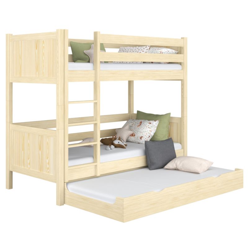 Drewniane łóżko N-WOOD piętrowe z szufladą na materac N02 sosna bezbarwna 100x190 1szt.