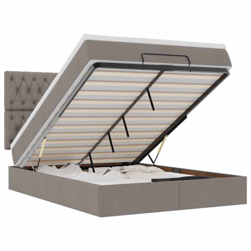 Łóżko otomana WaszeMeble z materacem 140x200 cm Taupe tkanina z LED ze schowkiem WM-3314097 1 szt.