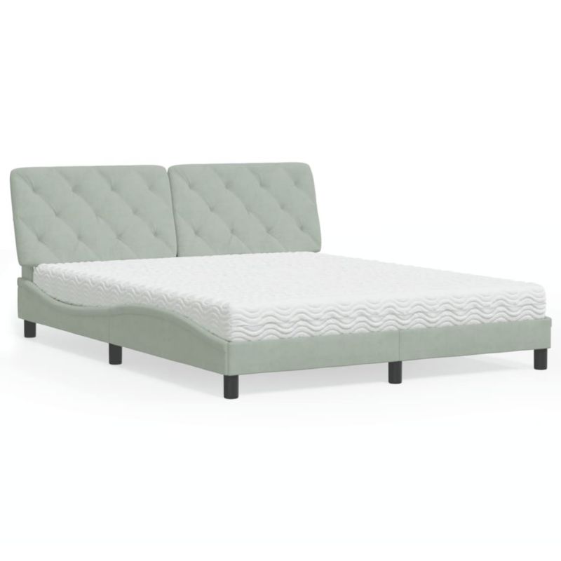 Łóżko z materacem jasnoszare aksamit WaszeMeble 160x200 WM-3208664 1 szt.