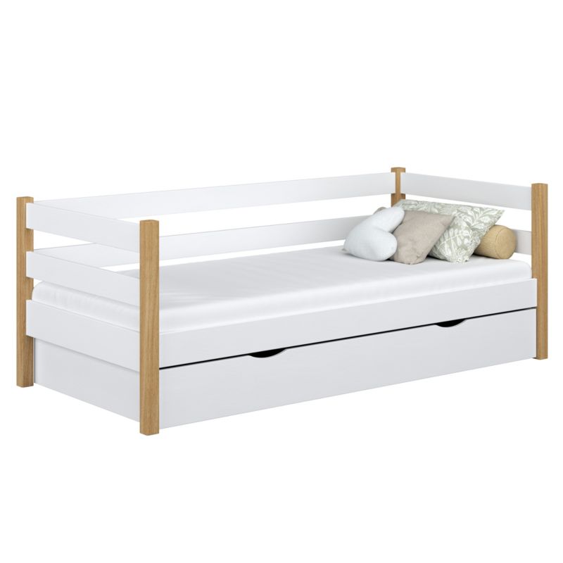 Drewniane łóżko N-WOOD sofa z szufladą N01 biało dębowy 90x190 1szt.