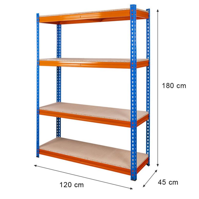 Regał Mega-M Pro Max magazynowy metalowy warsztatowy 180x120x45 cm 4 półki niebieski/pomarańczowy 2000kg 1szt.