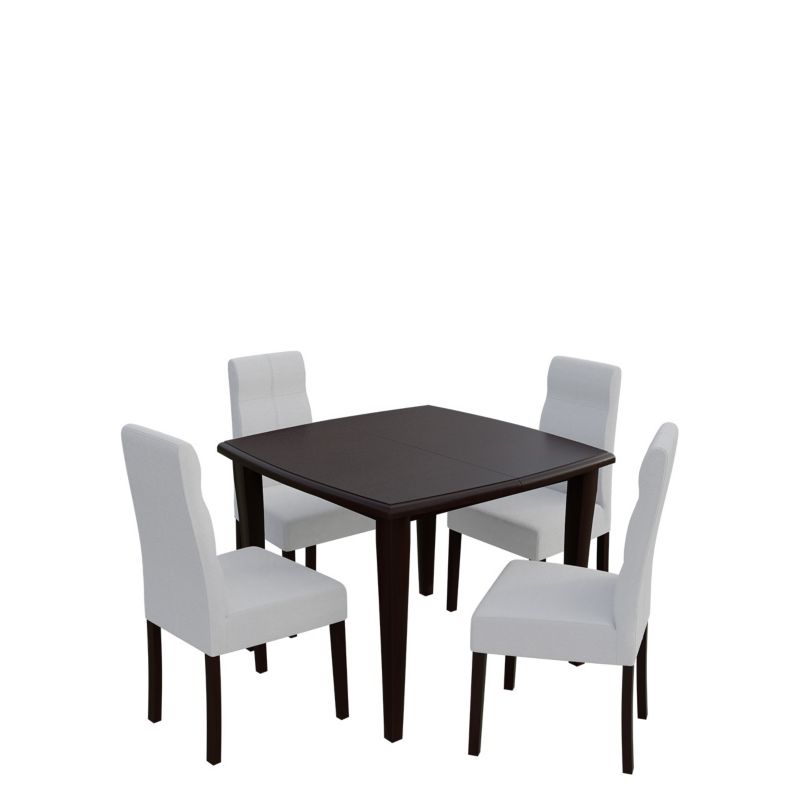 Zestaw RO34 MIRJAN 24 Stół rozkładany S30 100x100/250 + 4 krzesła K63 orzech + biała ekoskóra 1 kpl.
