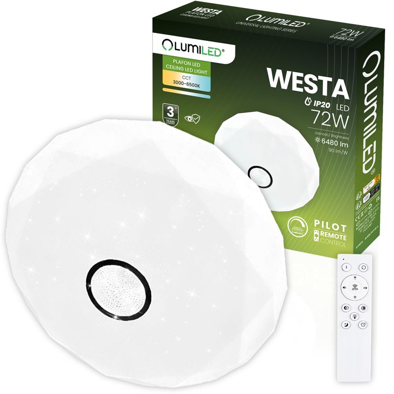 Plafon Lumiled Lampa Sufitowa Plafon LED 72W CCT Biały Okrągły 50cm z Pilotem 1 szt.