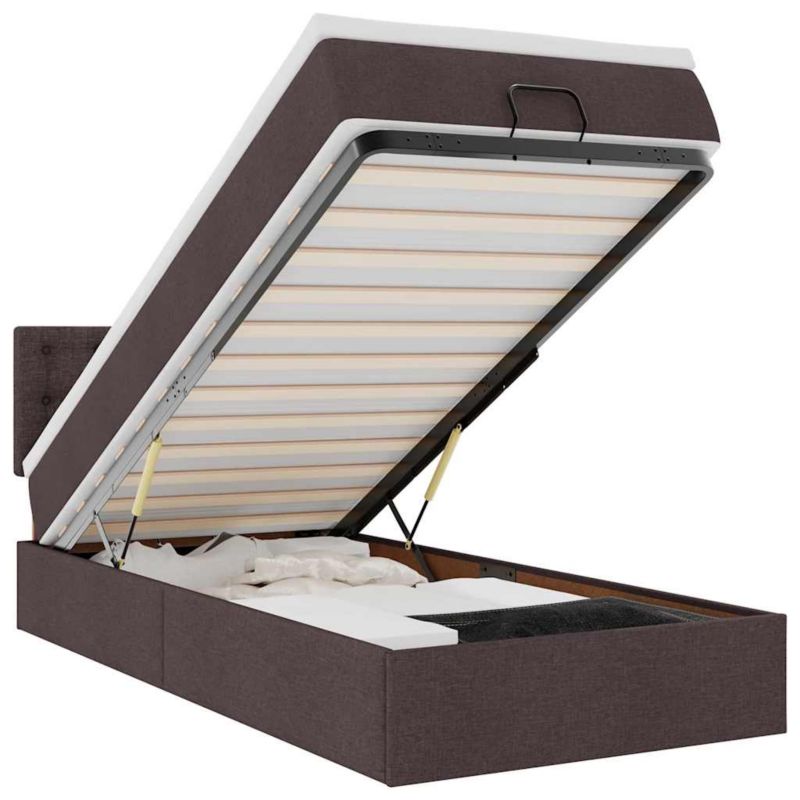 Łóżko otomana WaszeMeble z materacem 90x190 cm Ciemny brąz tkanina z LED ze schowkiem WM-3312439 1 szt.