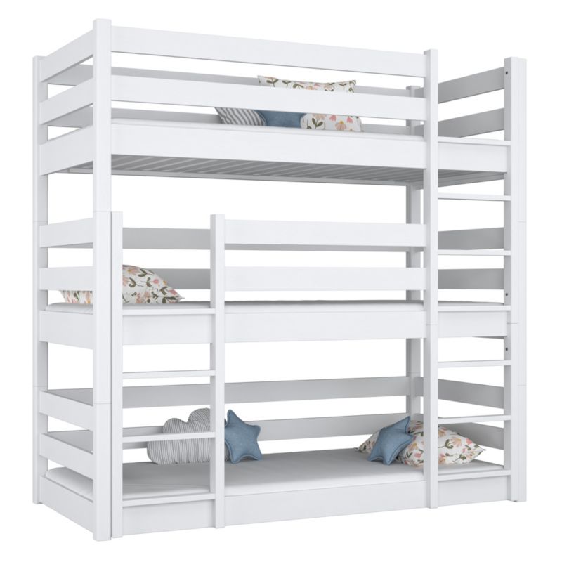 Drewniane łóżko N-WOOD 3-piętrowe N01 biały 100x200 1szt.