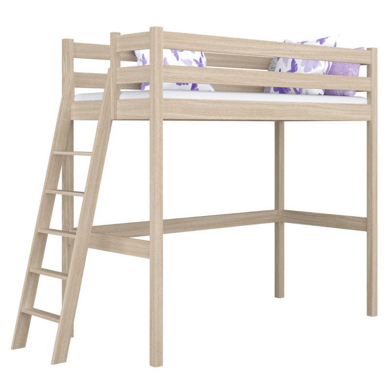 Dębowe łóżko N-WOOD na antresoli N02 dąb bielony 90x180 1szt.