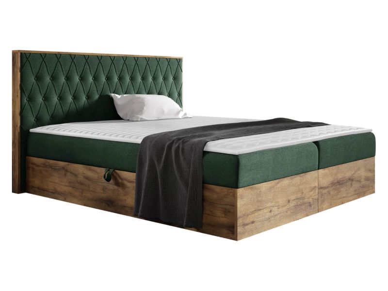 Łóżko kontynentalne MIRJAN 24 Wood 6 200x200 dąb lancelo/ciemny zielony 1 szt.