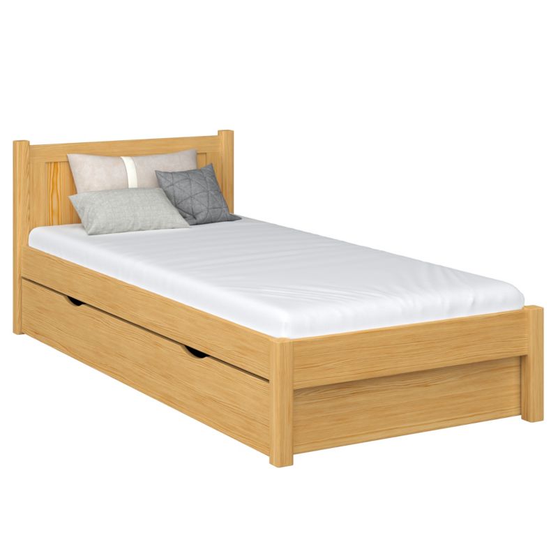 Drewniane łóżko N-WOOD pojedyncze z szufladą N02 sosna naturalna 80x190 1szt.