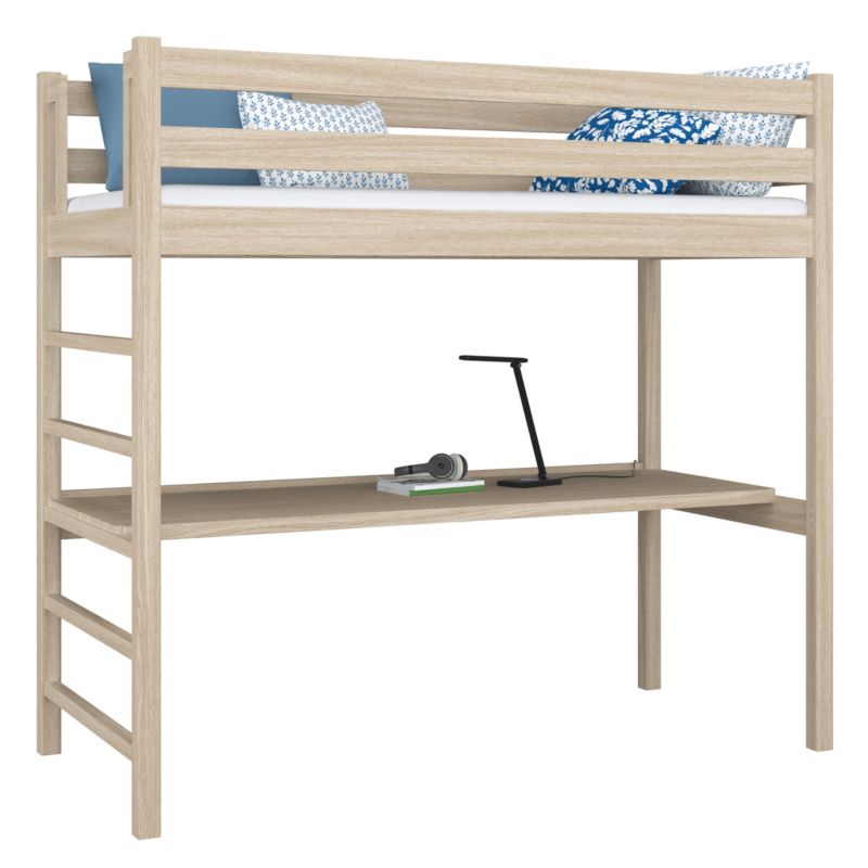 Dębowe łóżko N-WOOD na antresoli z biurkiem N01 dąb bielony 90x200 1szt.