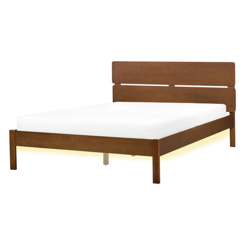 Łóżko LED Drewno Boisset 140 x 200 cm Ciemnobrązowy 1 szt.