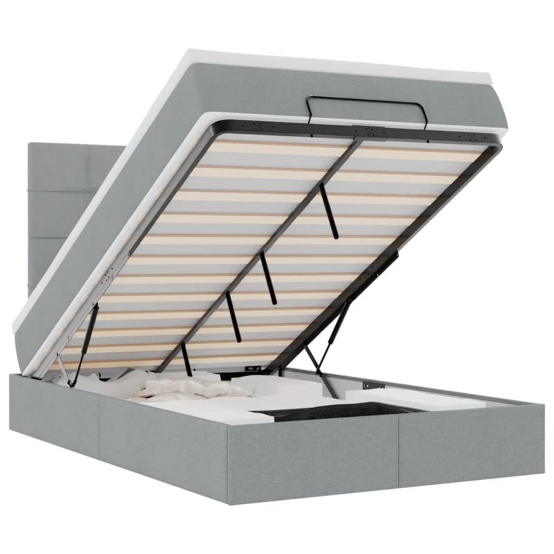 Łóżko otomana WaszeMeble z materacem 120x200 cm Jasnoszary tkanina z LED ze schowkiem WM-3313996 1 szt.