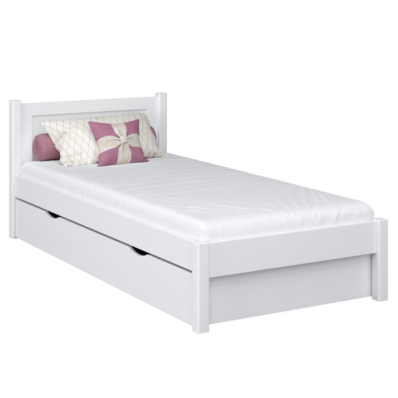 Drewniane łóżko N-WOOD pojedyncze z szufladą N02 biały 80x180 1szt.