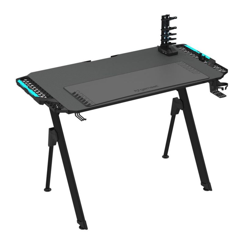 Biurko Falcon 1.4 INTESI biurko gamingowe czarne nowoczesne z uchwytem na słuchawki i stojakiem USB 1 szt.