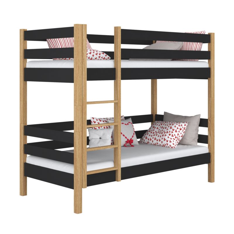 Drewniane łóżko N-WOOD piętrowe N01 czarno dębowy 100x180 1szt.