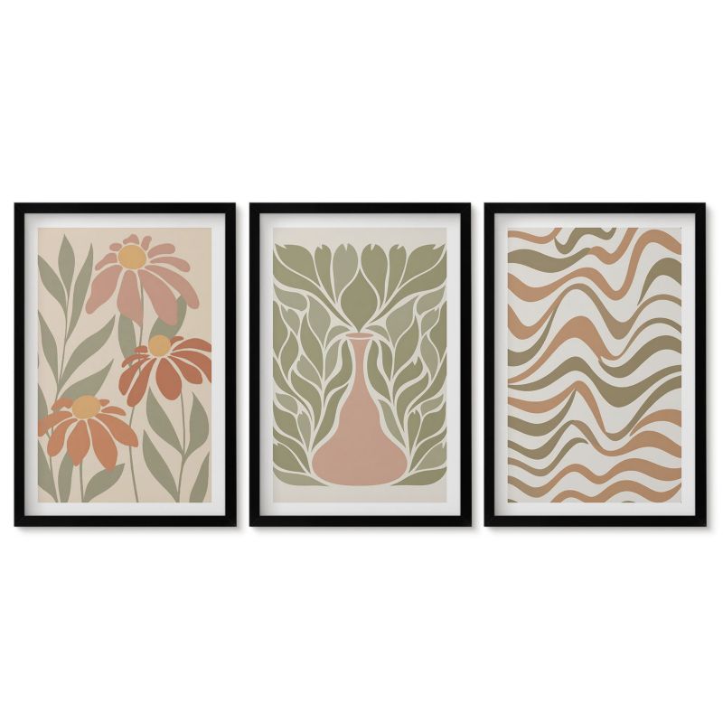 Seria obrazów 3 sztuki Tulup 40x60 cm Pastelowe kwiaty abstrakcja Obrazy w czarnej ramie 1 kpl