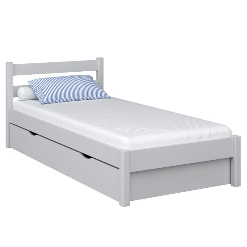 Drewniane łóżko N-WOOD pojedyncze z szufladą N01 popielaty 80x200 1szt.