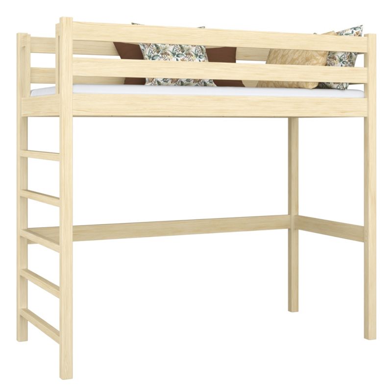 Drewniane łóżko N-WOOD na antresoli N01 sosna bezbarwna 80x180 1szt.