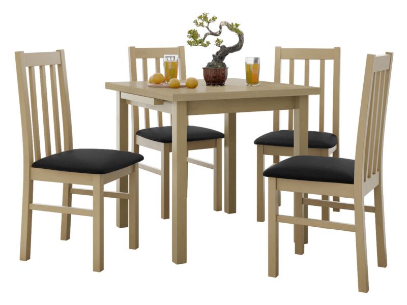 Zestaw DR14 Stół rozkładany Max VII 80x80/110 + 4 krzesła Bos 10 sonoma + czarna tapicerka 1 kpl.