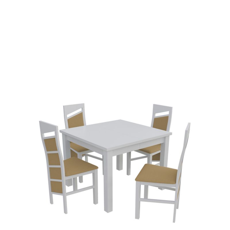 Zestaw RO33 MIRJAN 24 Stół rozkładany S28 90x90/240 + 4 krzesła K61 biały + piaskowy 1 kpl.