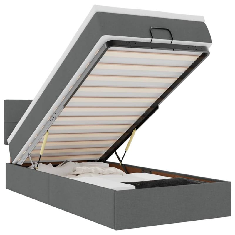Łóżko otomana WaszeMeble z materacem 100x200 cm Ciemnoszary tkanina z LED ze schowkiem WM-3312285 1 szt.