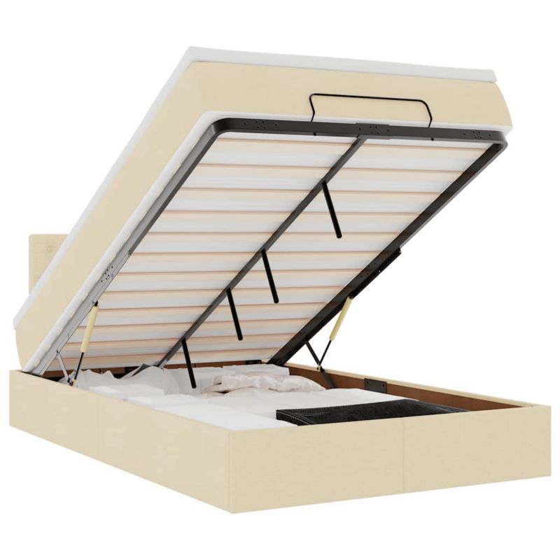 Łóżko otomana WaszeMeble z materacem 120x200 cm Kremowy tkanina z LED ze schowkiem WM-3312469 1 szt.