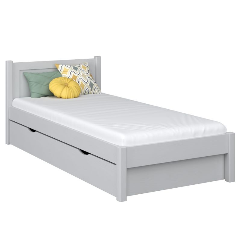 Drewniane łóżko N-WOOD pojedyncze z szufladą N02 popielaty 90x200 1szt.