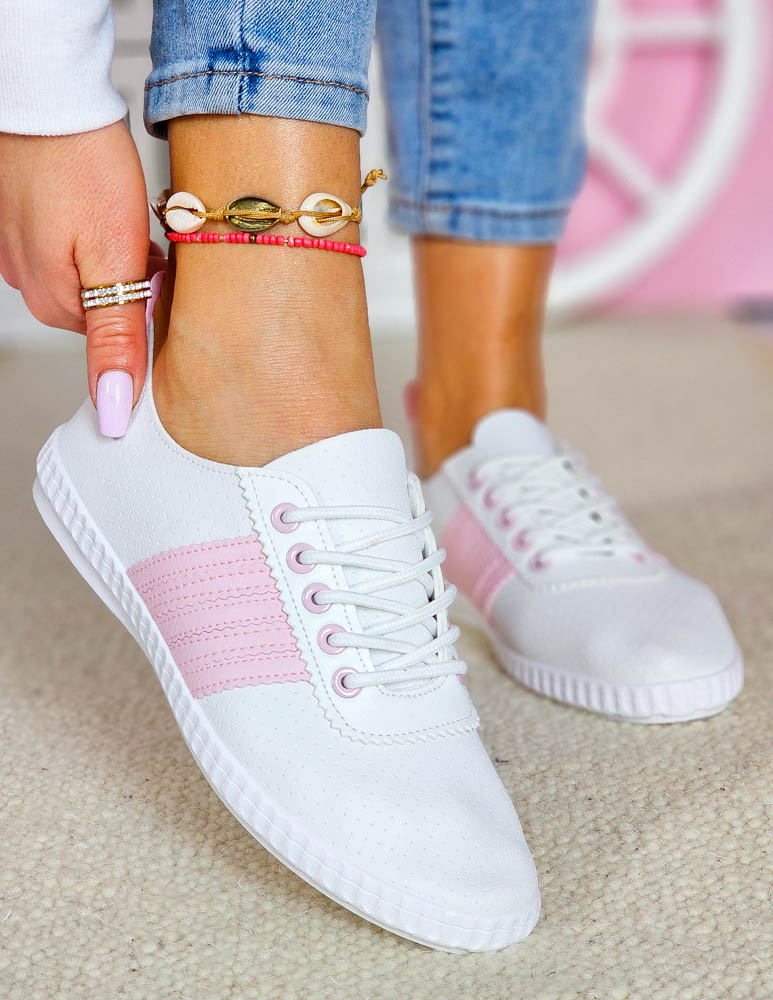 Białe Mięciutkie Trampki Ze Skóry Slim Fit Pink