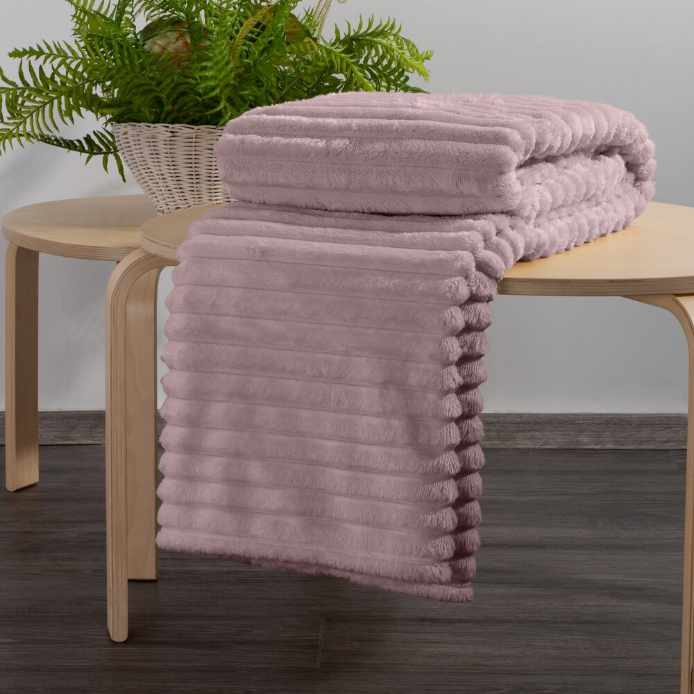 Duży koc 200x220 cm SONORA mikroflano pudrowy róż do sypialni