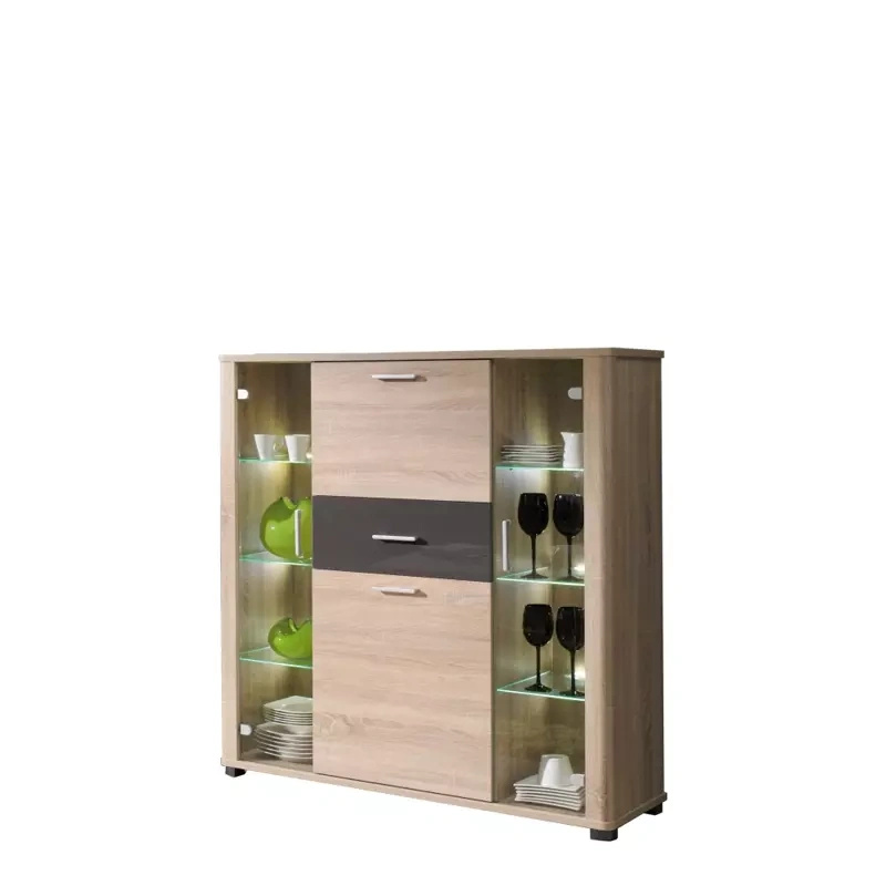 Witryna szklana barek do salonu dąb sonoma 127 cm FULL